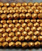 Matte Metallic Antique Gold Czech Glass Firepolished 4mm Beads -50