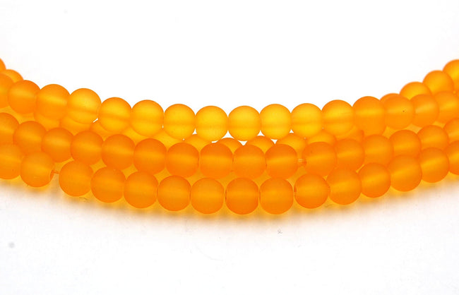 6mm 8mm Sunflower Yellow Frosted Matte Glass Round Cultured Seaglass Beads - 100 beads Main Image