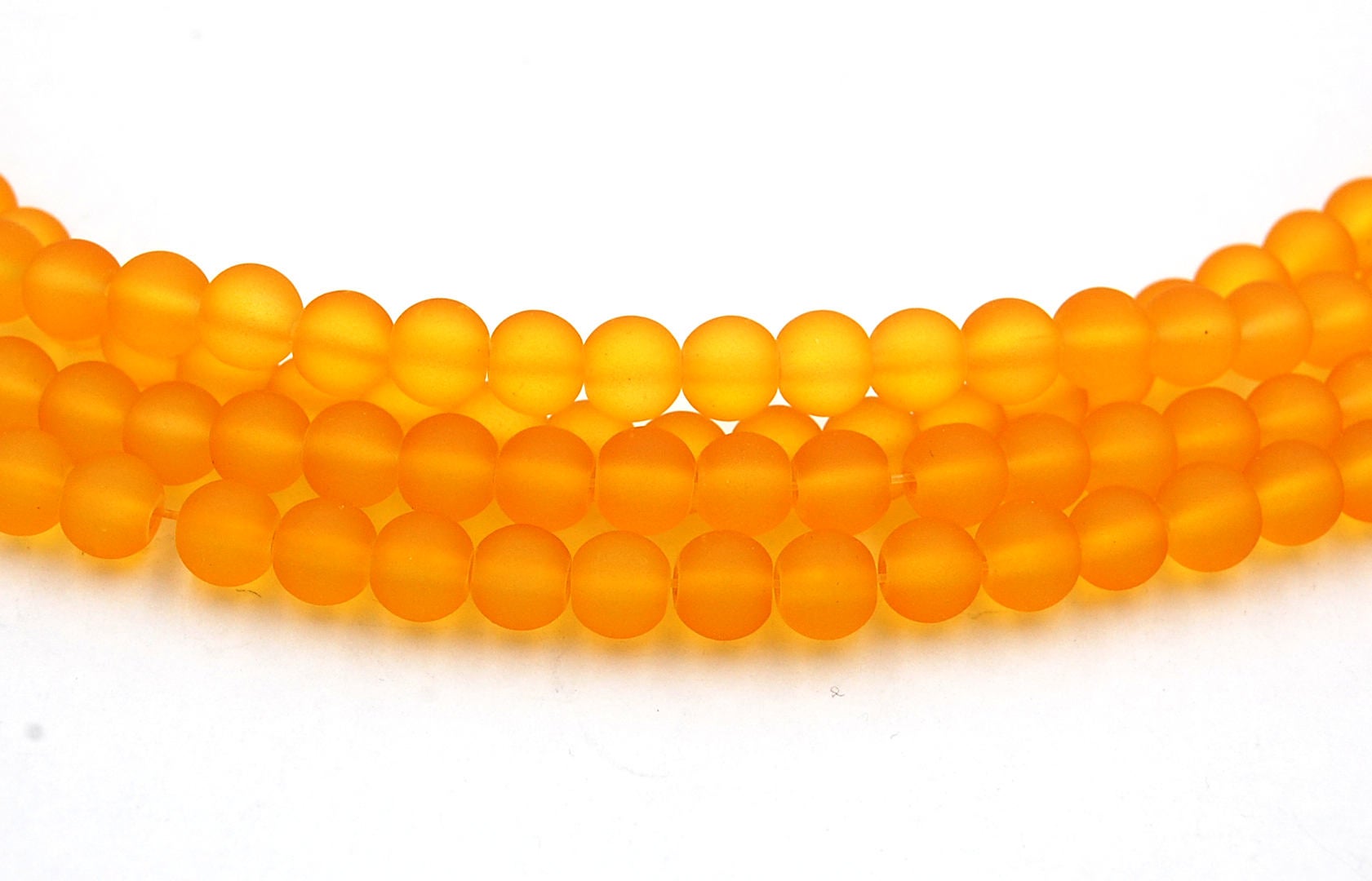 White 6mm Sunflower Yellow Frosted Matte Glass Round Druk Beads - 100 beads