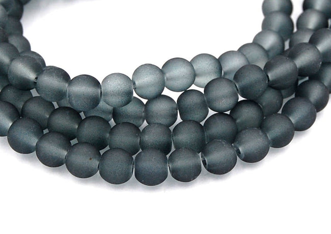 6mm Storm Gray Frosted Matte Glass Round Druk Loose Beads - 100 beads Main Image