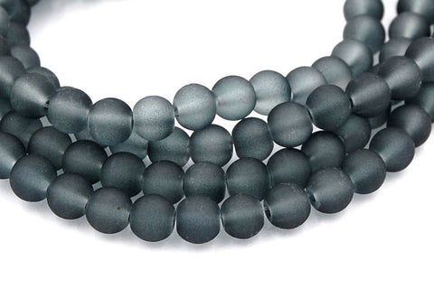 6mm Storm Gray Frosted Matte Glass Round Druk Loose Beads - 100 beads
