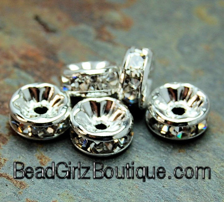 Silver Rhinestone Beads, Grade AAA, Nickel Free, Rondelle, Crystal, 6x3mm -25