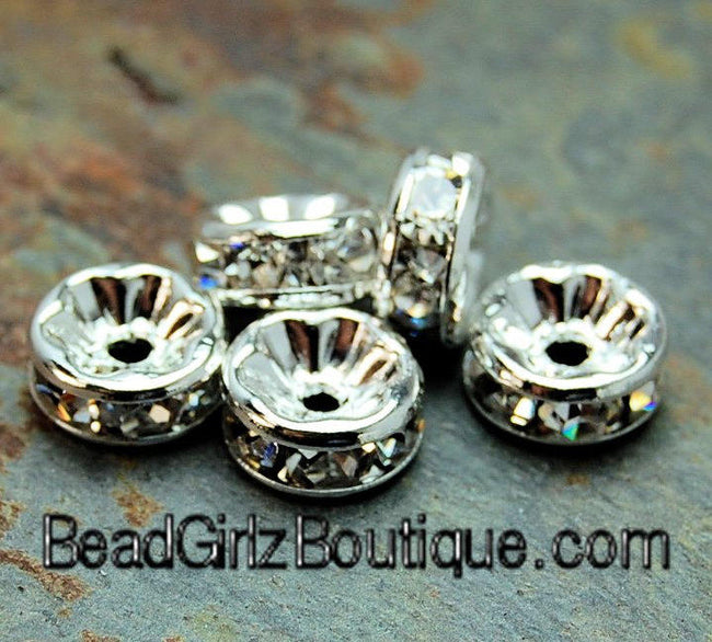 Silver Rhinestone Beads, Grade AAA, Nickel Free, Rondelle, Crystal, 6x3mm -25 Main Image