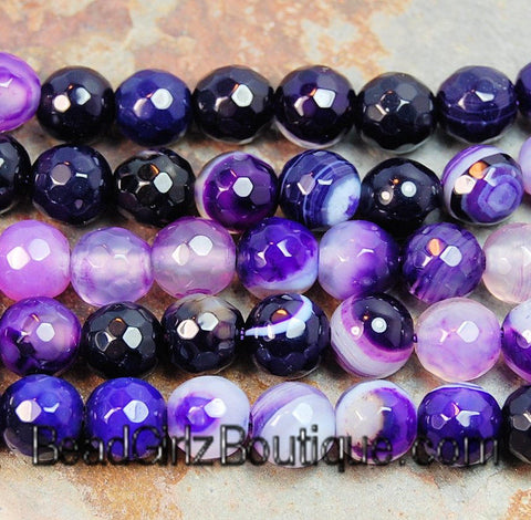 Purple Madagascar Agate  8mm Round Faceted -15 inch strand