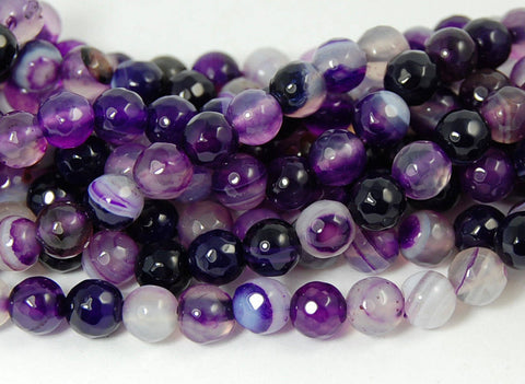 Purple Madagascar Agate  8mm Round Faceted -15 inch strand