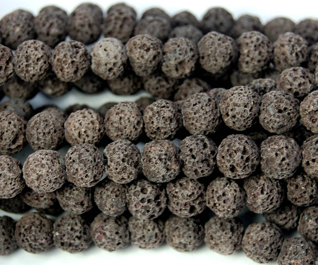 8mm Coffee Brown Lava Rock Round Stone Beads -15 inch strand Hover Image