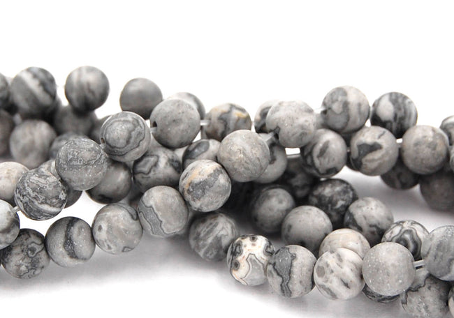 Matte Picasso Stone, Gray 4mm smooth round -15 inch strand Main Image