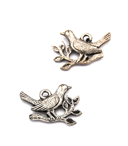 Dove and Olive Branch Silver Pewter Bird Charm -1