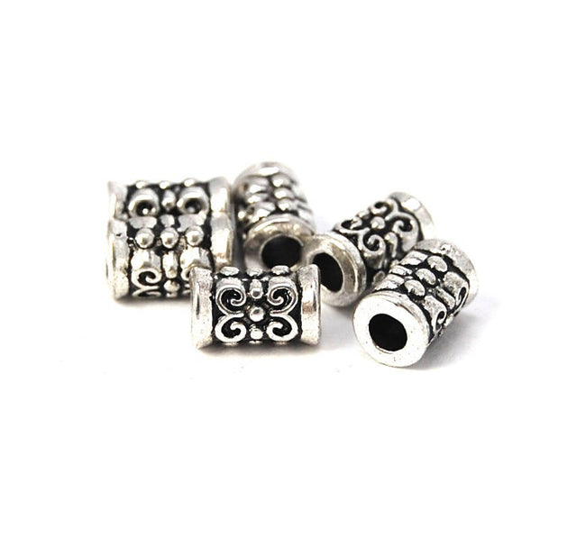 Antique Silver Tibetan Style Tube Beads -50 Hover Image