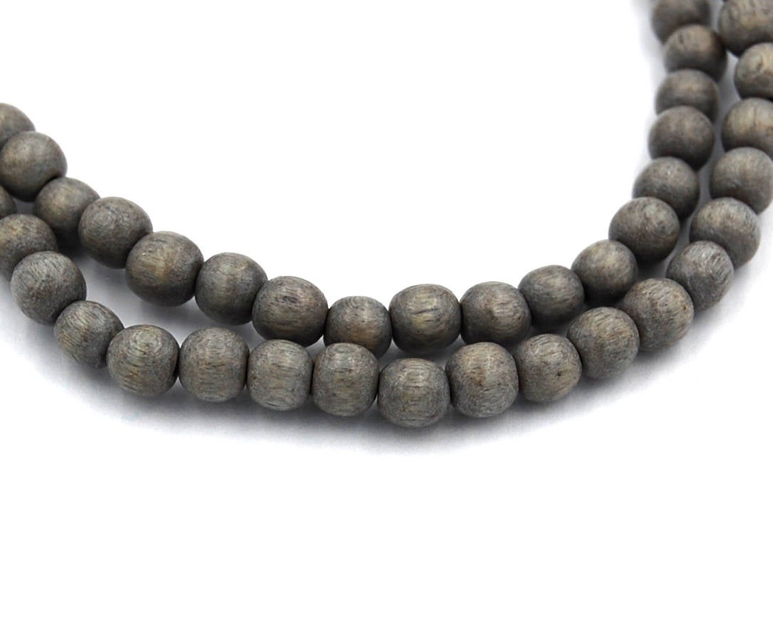 6mm Gray Wash Wood Beads, round gray wood boho chic -16 inch strand