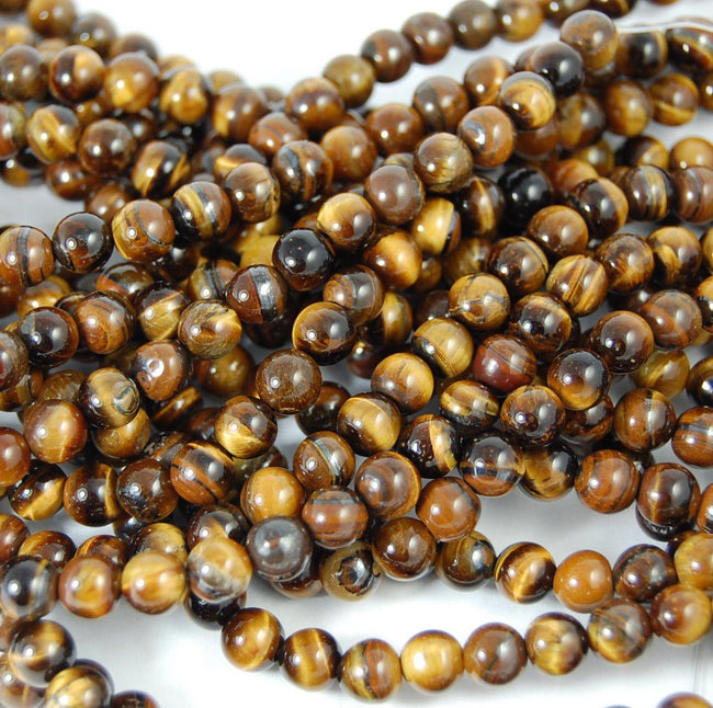 Natural Tiger Eye Tiger's Eye Tigereye Smooth Round Beads, A grade Full Strand 4mm 6mm 8mm 10mm 12mm - Wholesale Pricing- Full Strand Main Image