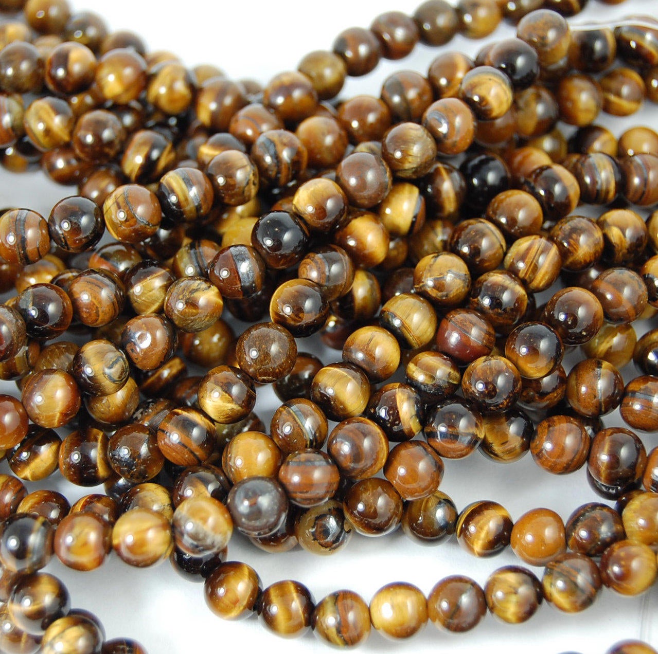 Natural Tiger Eye Tiger&#39;s Eye Tigereye Smooth Round Beads, A grade Full Strand 4mm 6mm 8mm 10mm 12mm - Wholesale Pricing- Full Strand