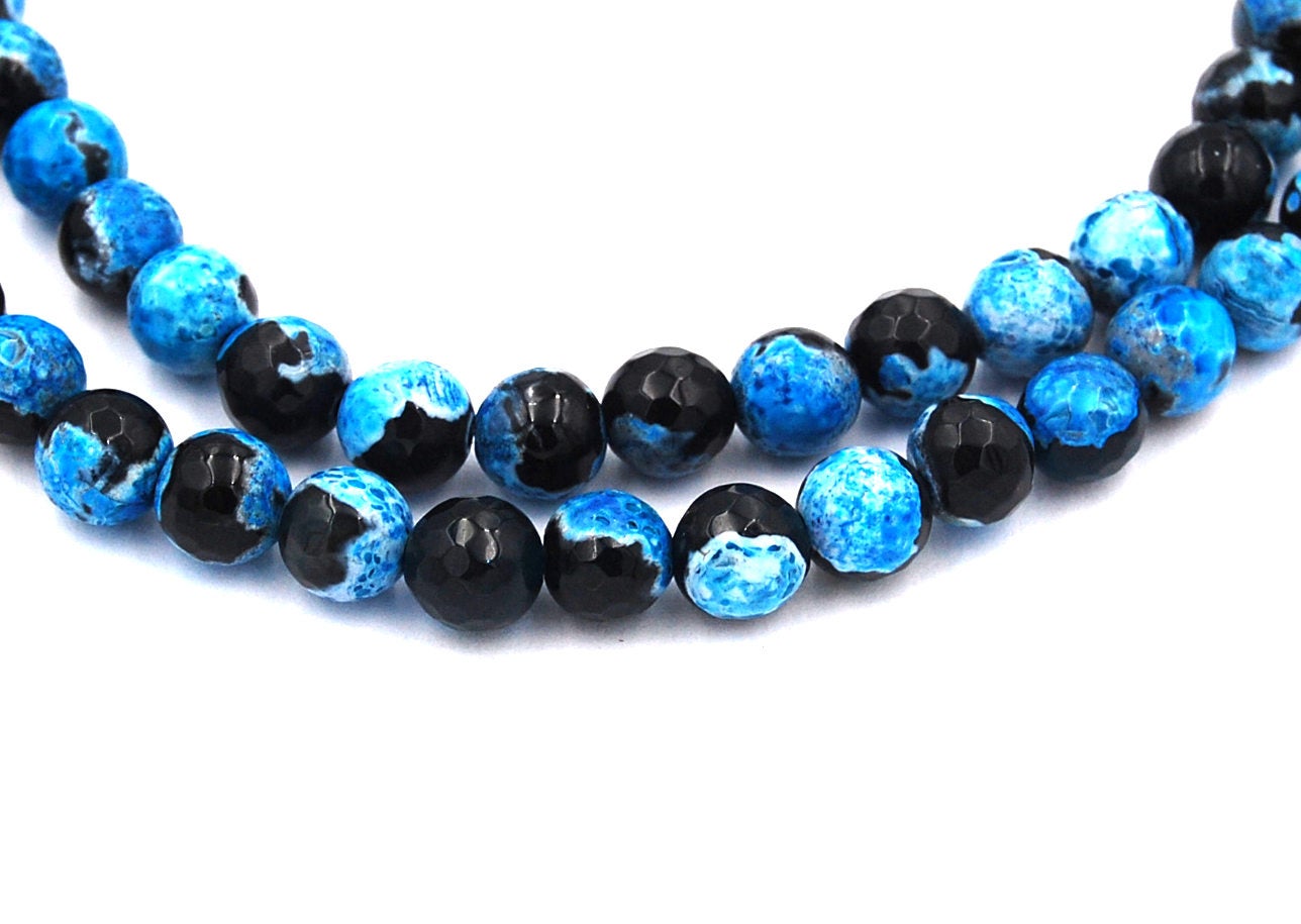 Fire Agate in 6mm 8mm 10mm  Faceted Teal Espresso,  - 15&quot; strand