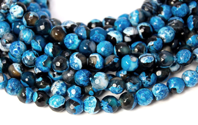 Fire Agate in 6mm 8mm 10mm  Faceted Teal Espresso,  - 15" strand Main Image