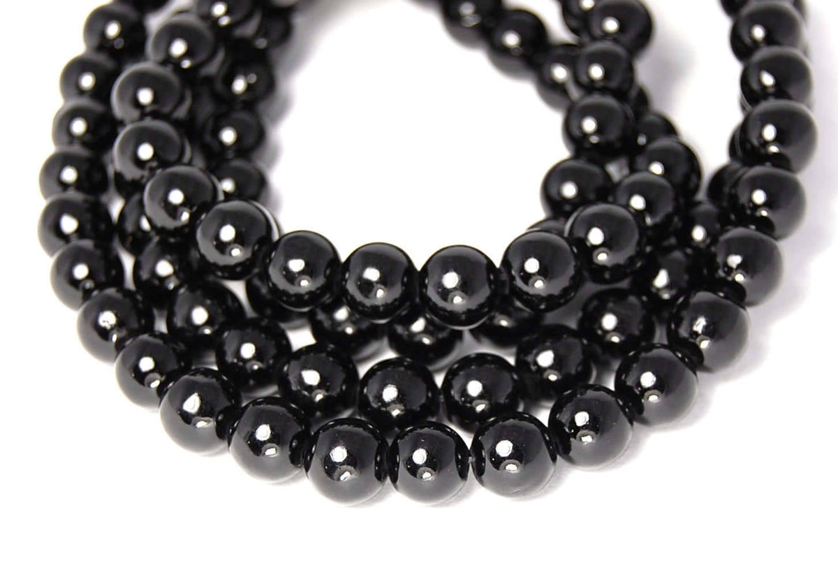 6mm Opaque Black Jade Beads Opaque Smooth - 15.5 inch strand