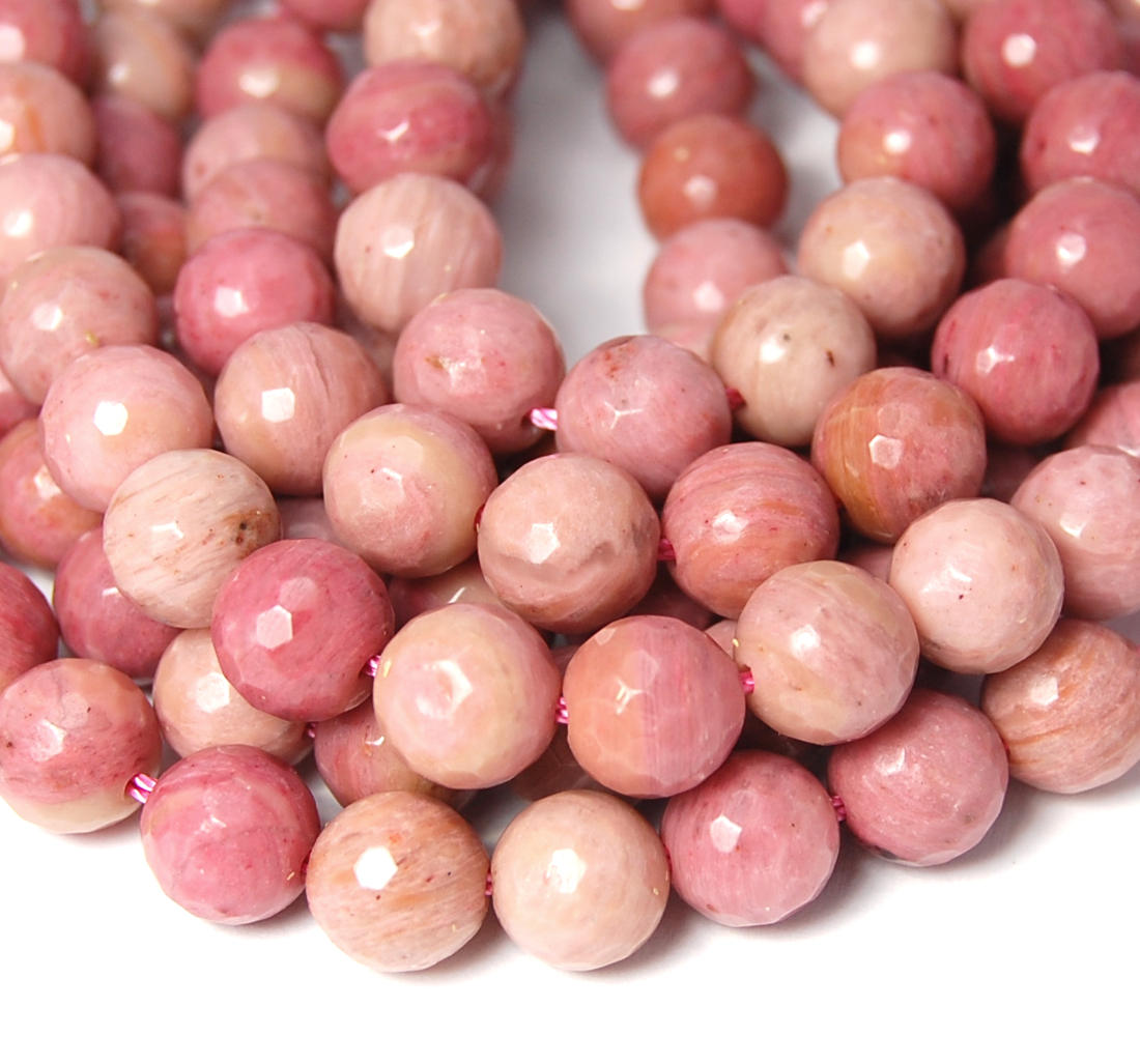 Rhodonite 8mm Round Faceted Beads -15 inch strand