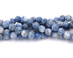 Matte Blue Spot Stone 6mm round beads -15 inch