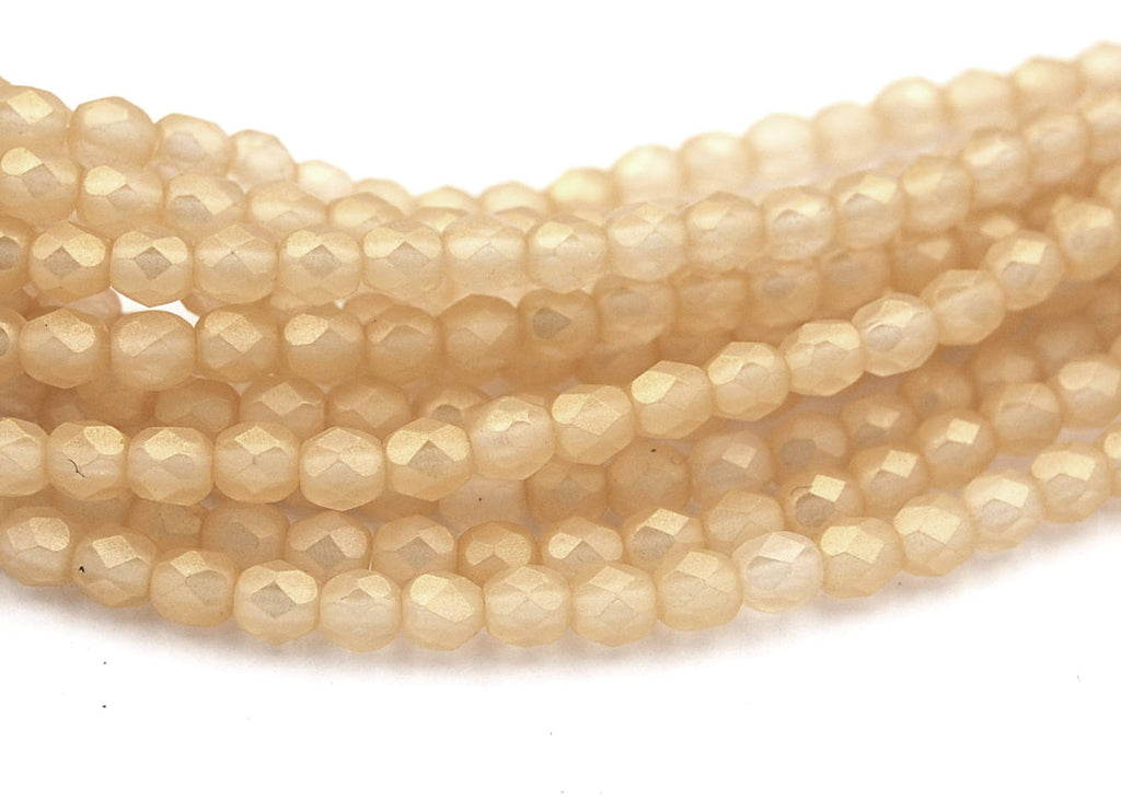 Fire Polished Sueded Gold Lamé Glass Bead 4mm Round - 50