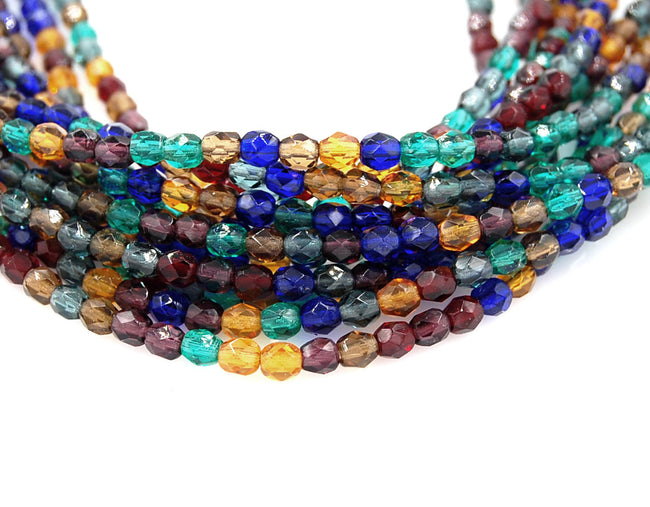 Winter Mix Czech Glass Bead 4mm Faceted Round - 50 Pc Hover Image