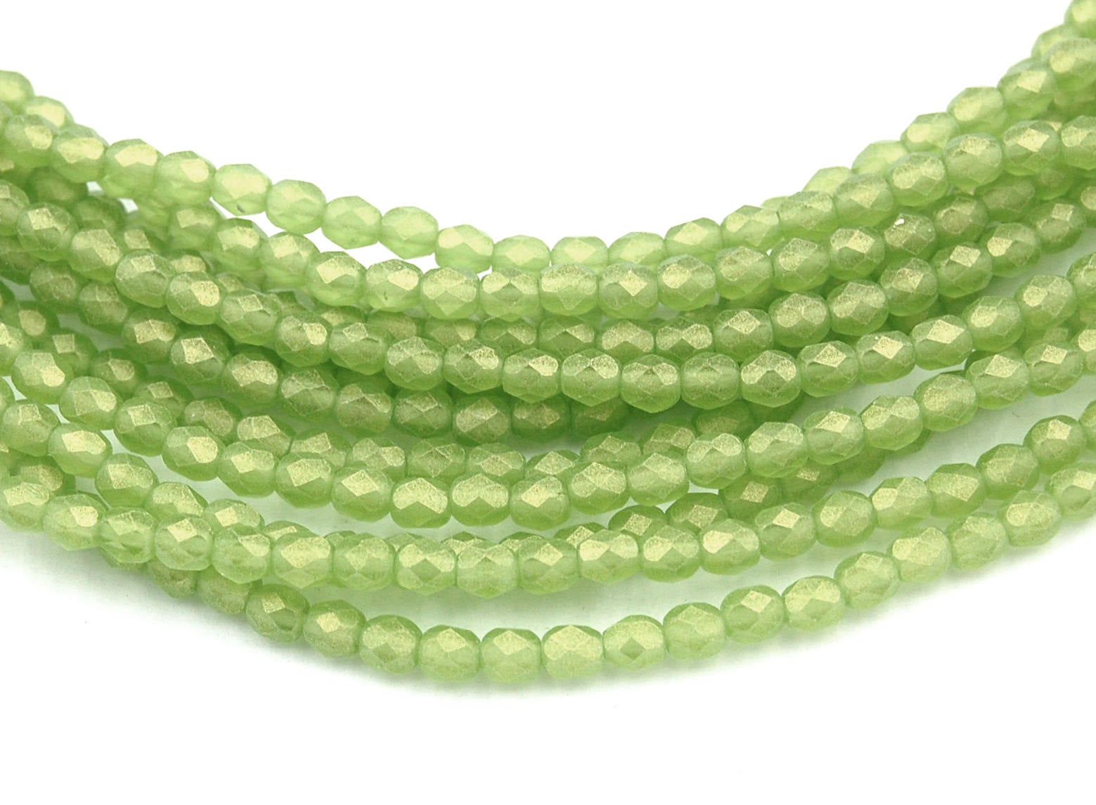 Fire Polished Sueded Gold Olivine Green Glass Bead 4mm Round - 50