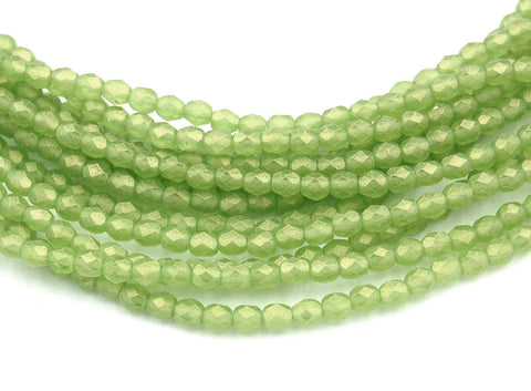 Fire Polished Sueded Gold Olivine Green Glass Bead 4mm Round - 50