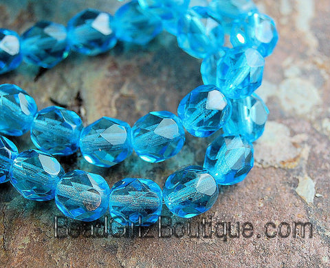 Aquamarine Blue Czech Faceted Glass Bead 4mm Round - 50 Pc