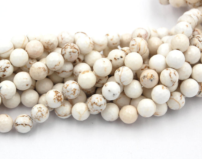 8mm Golden Matrix Creamy White Magnesite Faceted Round Beads -15 inch strand Main Image