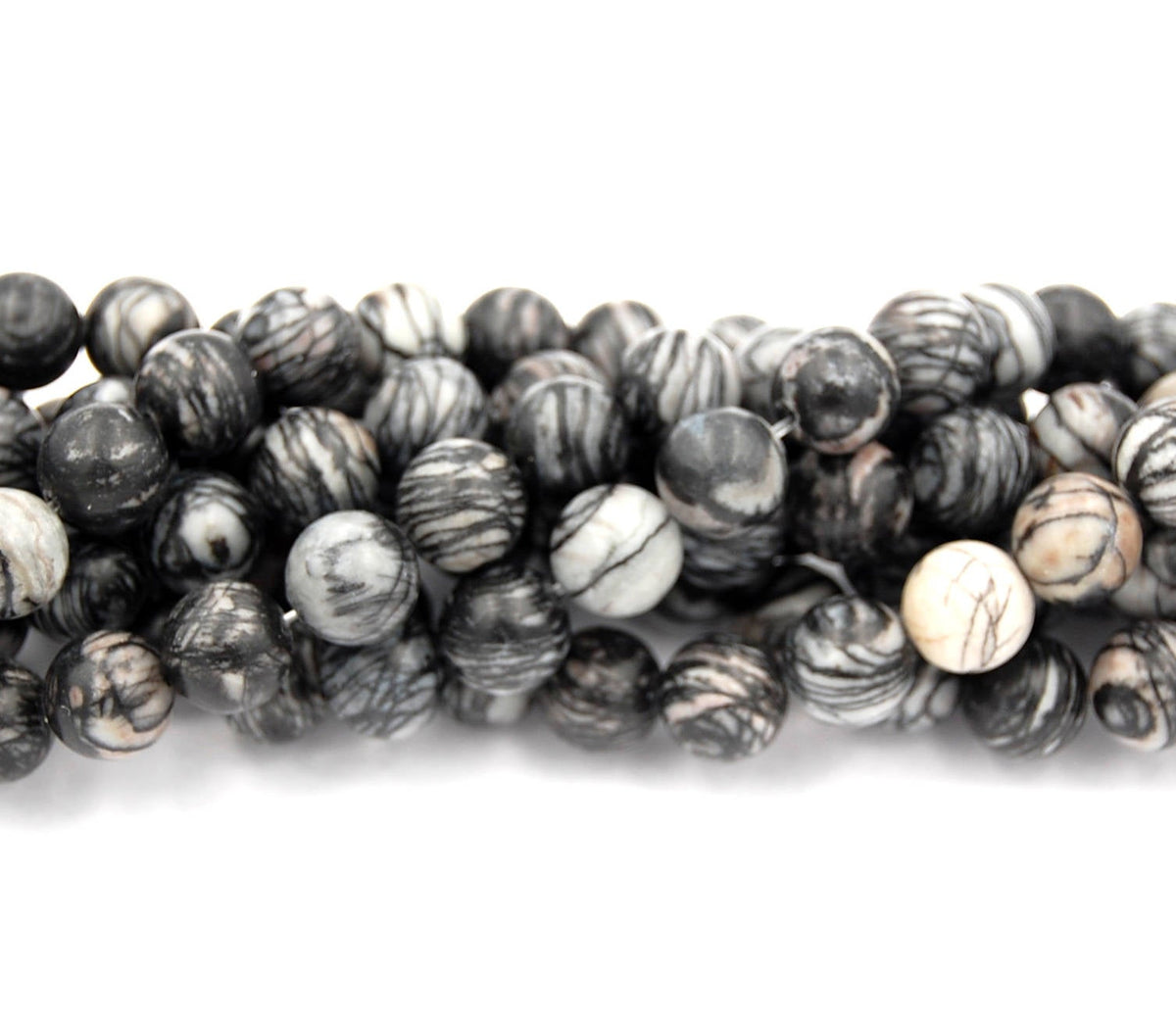 Black Silk Stone 4mm, 6mm, 8mm, 10mm, 12mm in Black and Gray -15.5 inch strand