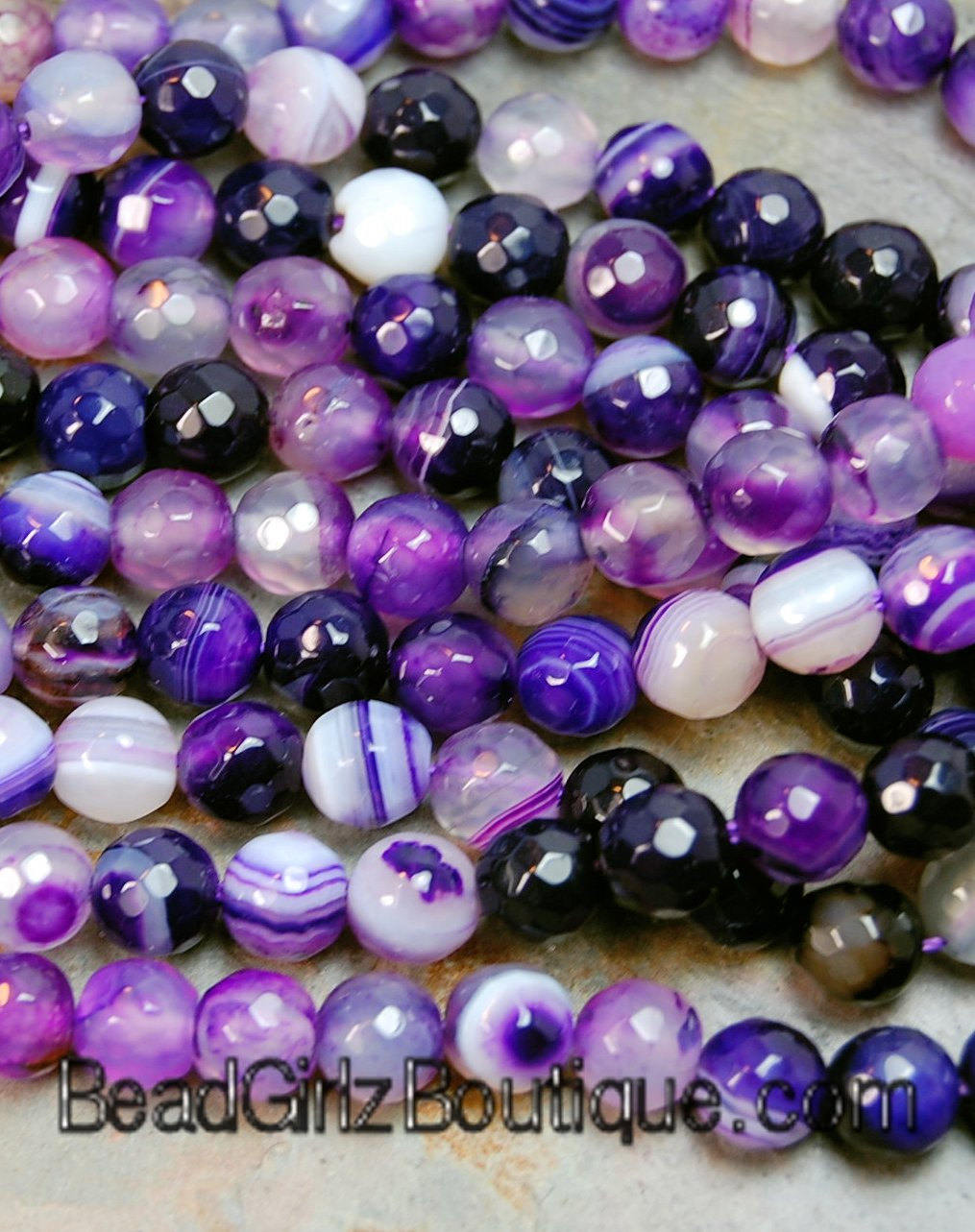 Purple Madagascar Agate  8mm Round Faceted -15 inch strand