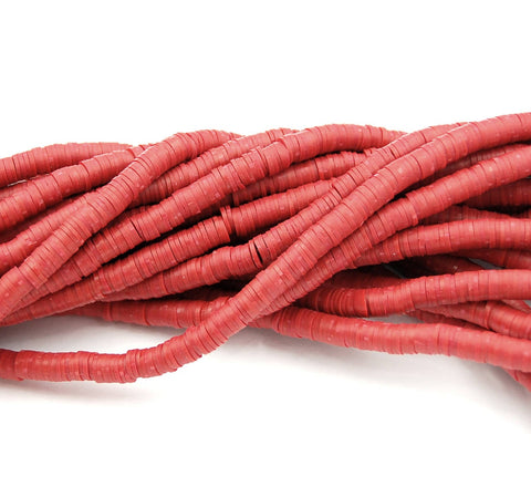 Flat Round Handmade Polymer Clay Bead Spacers, Red, 6x1mm
