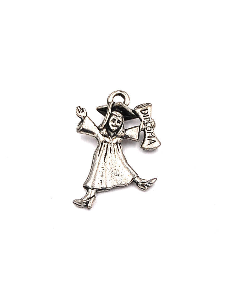 Graduation Girl Silver Pewter Charm -1