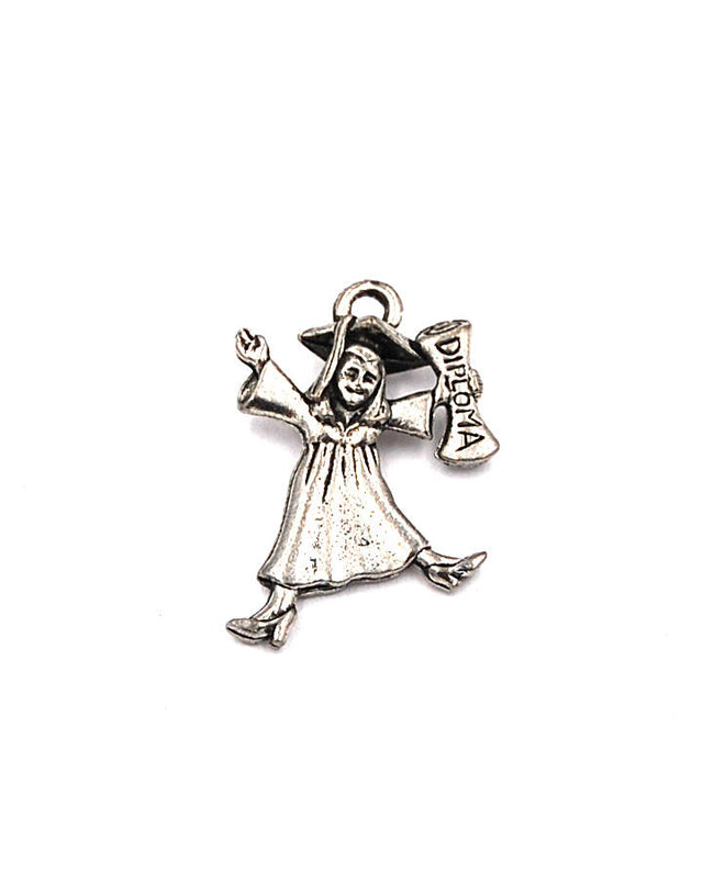 Graduation Girl Silver Pewter Charm -1 Hover Image