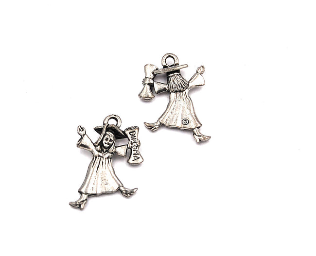 Graduation Girl Silver Pewter Charm -1 Main Image