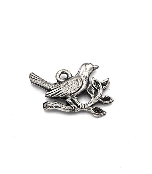 Dove and Olive Branch Silver Pewter Bird Charm -1
