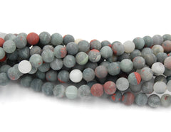 Matte African Bloodstone Jasper 4mm, 6mm, 8mm, 10mm, 12mm Round Beads in Deep Red and Forrest Green -15 inch strand