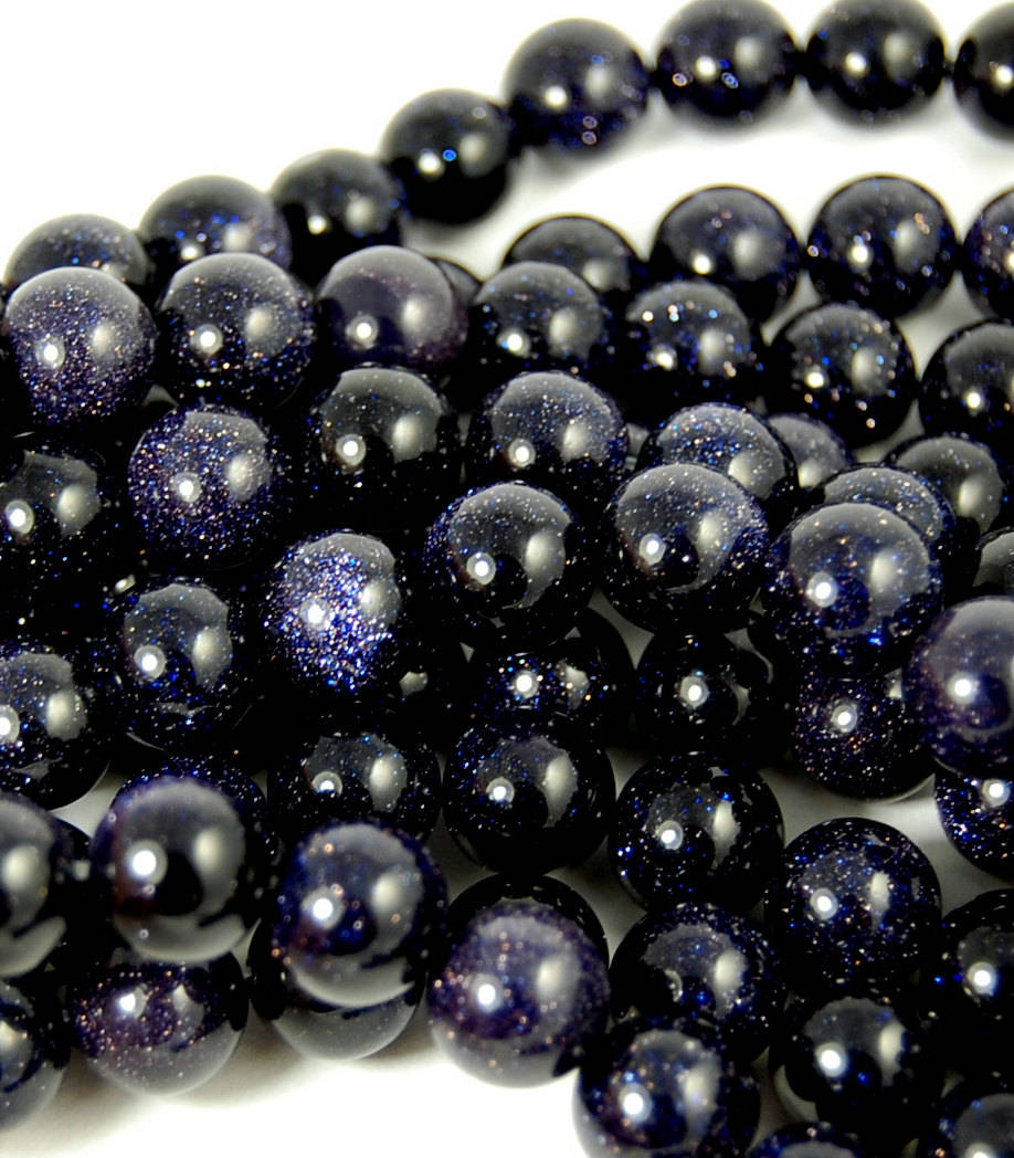 Blue Goldstone Beads 4mm 6mm 8mm 10mm 12mm, Full 15.5&quot; Strand, Blue Sandstone