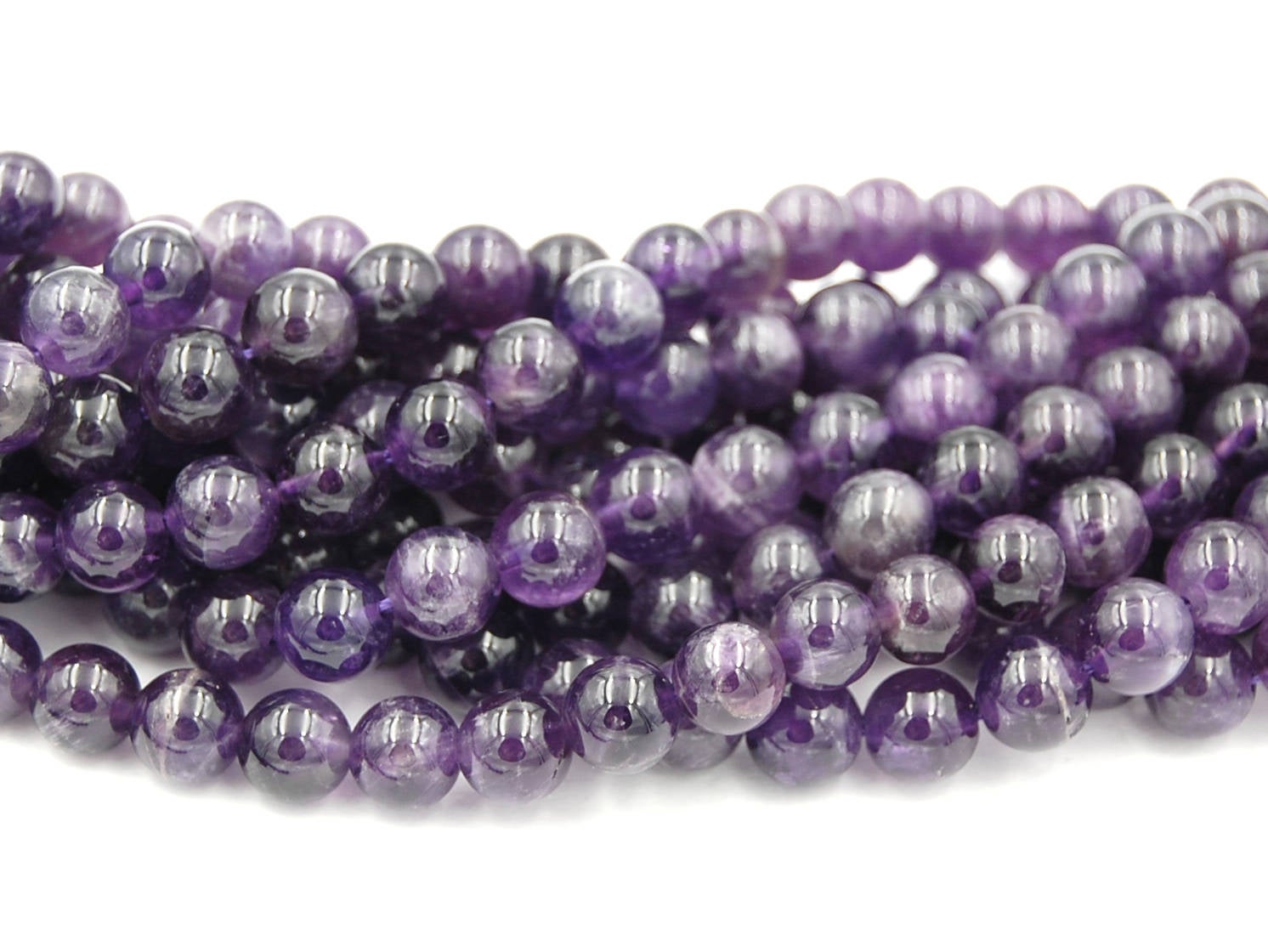 Amethyst Beads, 8mm natural AB round beads  -15.5 inch strand