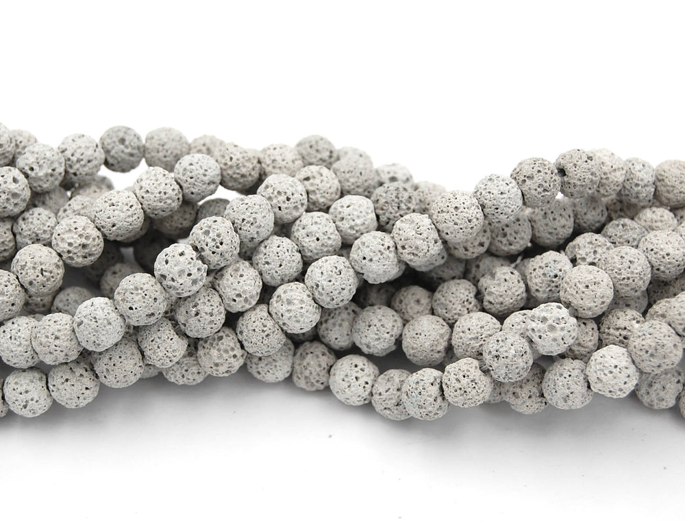 Light Gray Lava Rock Round 6mm Natural Lava Stone Beads -15.5 inch
