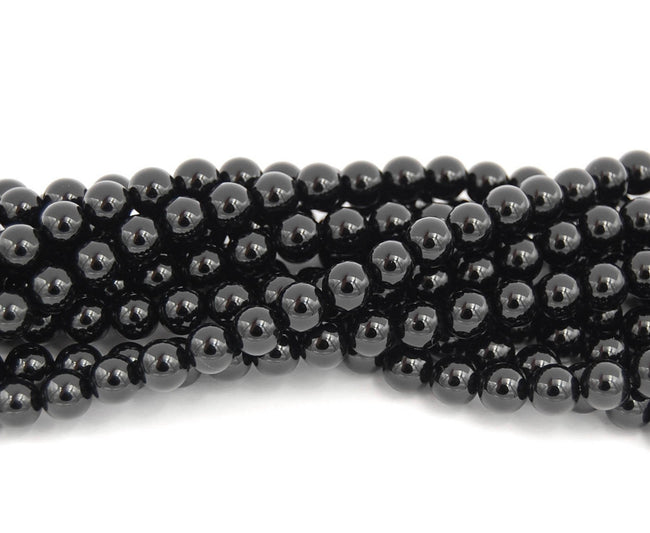 Onyx, Black 4mm Shiny round beads -15.5 inch strand Hover Image