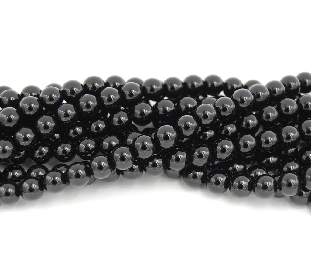 Large Hole, Black Tourmaline, Black 8mm Shiny round beads -15 inch strand