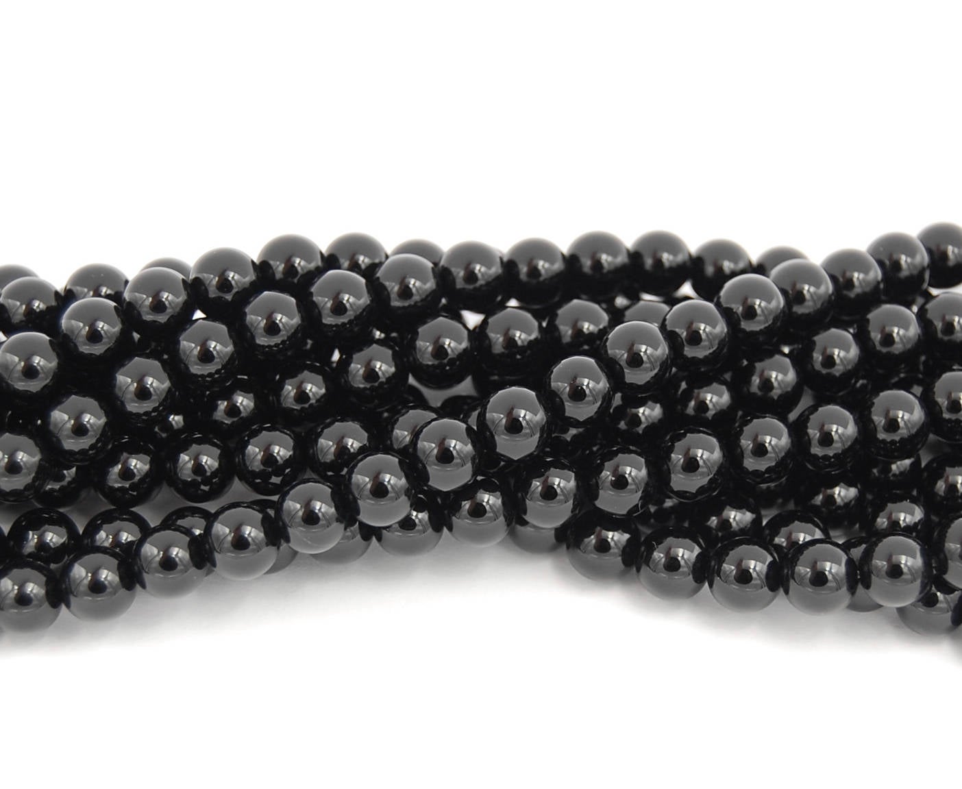 Onyx, Black 4mm Shiny round beads -15.5 inch strand