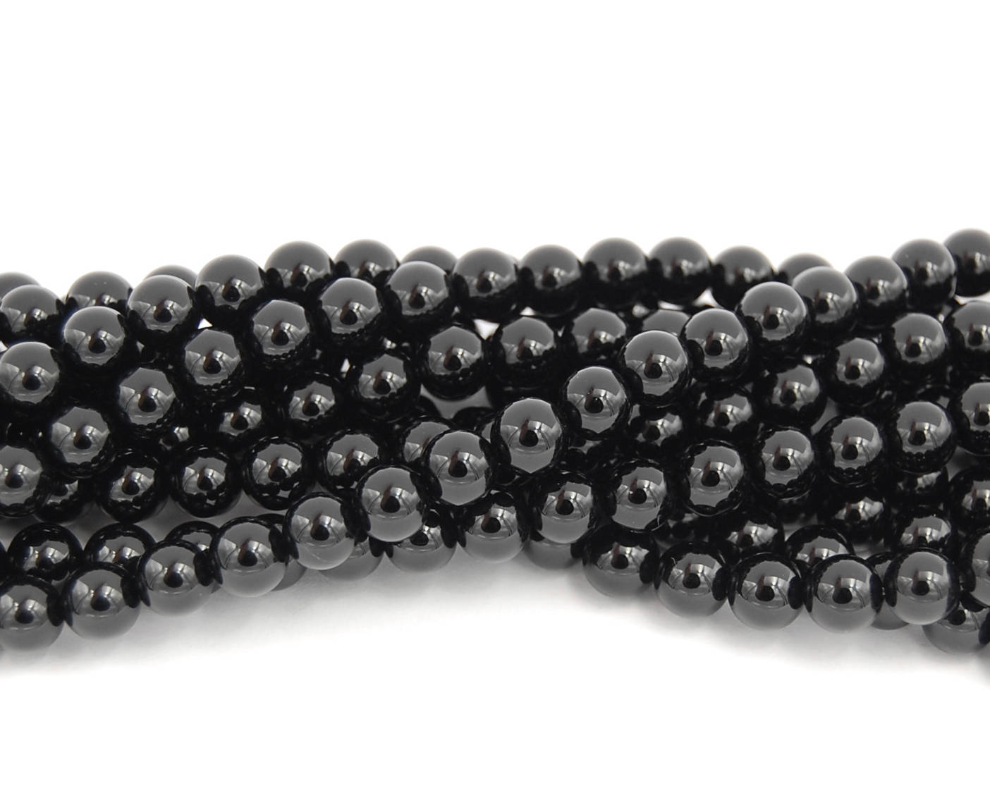 Large Hole, Black Tourmaline, Black 8mm Shiny round beads -15 inch strand
