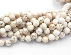 8mm Golden Matrix Creamy White Magnesite Faceted Round Beads -15 inch strand