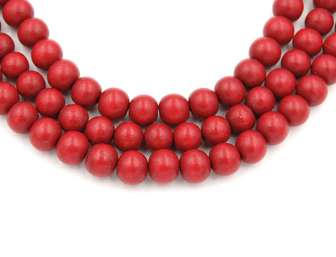 Red Wood Round 10mm, Dark Red Boho Wood Beads -16 inch strand