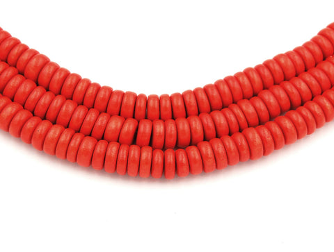 Flame Red Wood Rondelle 8x4mm, Flame Red/Orange Boho Wood Beads -16 inch strand