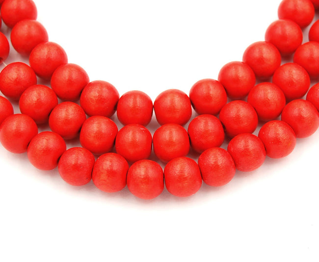 Flame Red Wood Round 10mm, Flame Orange/Red Boho Wood Beads -16 inch strand Hover Image