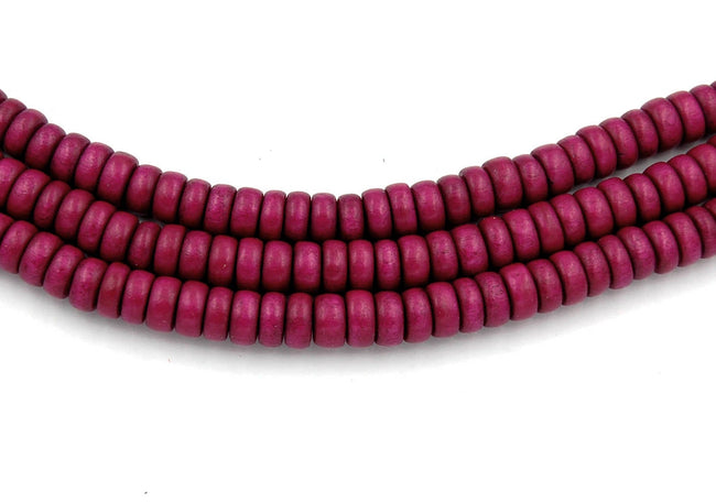 Mulberry Purple Wood Rondelle 8x4mm, Purple Rondelle Boho Wood Beads -16 inch strand Main Image