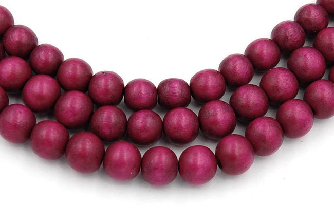 Mulberry Purple Wood Round 10mm, Red/Violet Purple Boho Wood Beads -16 inch strand Hover Image