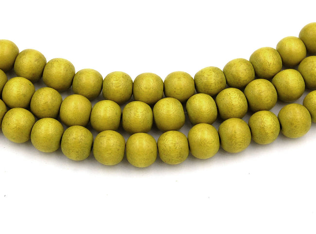 Chartreuse Green Wood Round 6mm 8mm 10mm 8x5mm, Yellow Green Wood Beads -16 inch strand Main Image