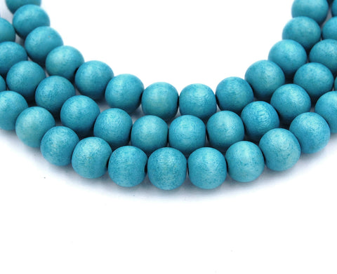 Island Blue Wood Round 12mm, Turquoise blue Boho Wood Beads -16 inch strand